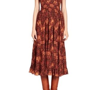 Ulla Johnson Rust and Burnt Orange Printed Midi Dress